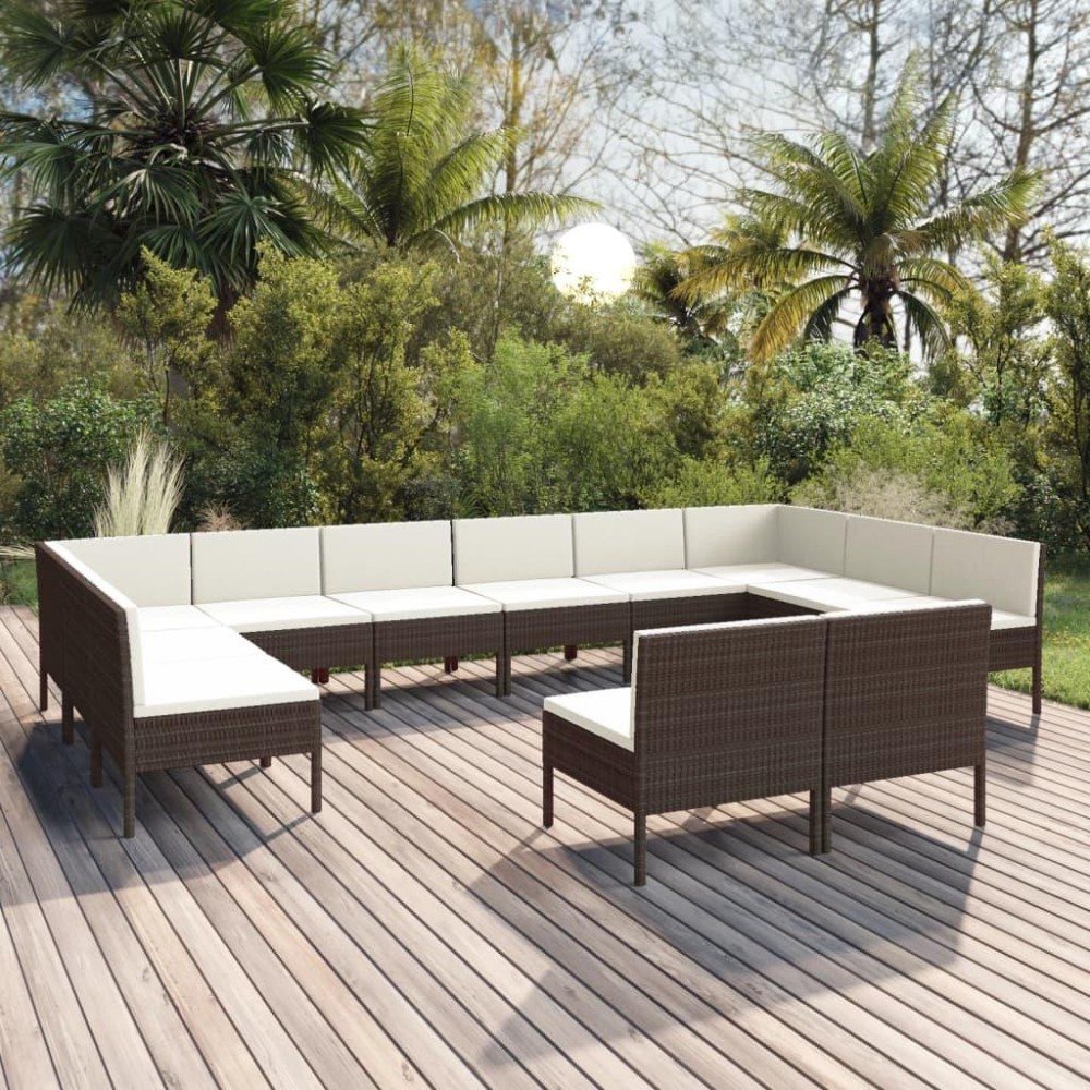 vidaXL 12 Piece Patio Lounge Set with Cushions Poly Rattan Brown