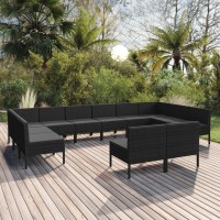 vidaXL 12 Piece Patio Lounge Set with Cushions Poly Rattan Black