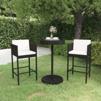 vidaXL 3 Piece Patio Bar Set with Cushions Poly Rattan Black