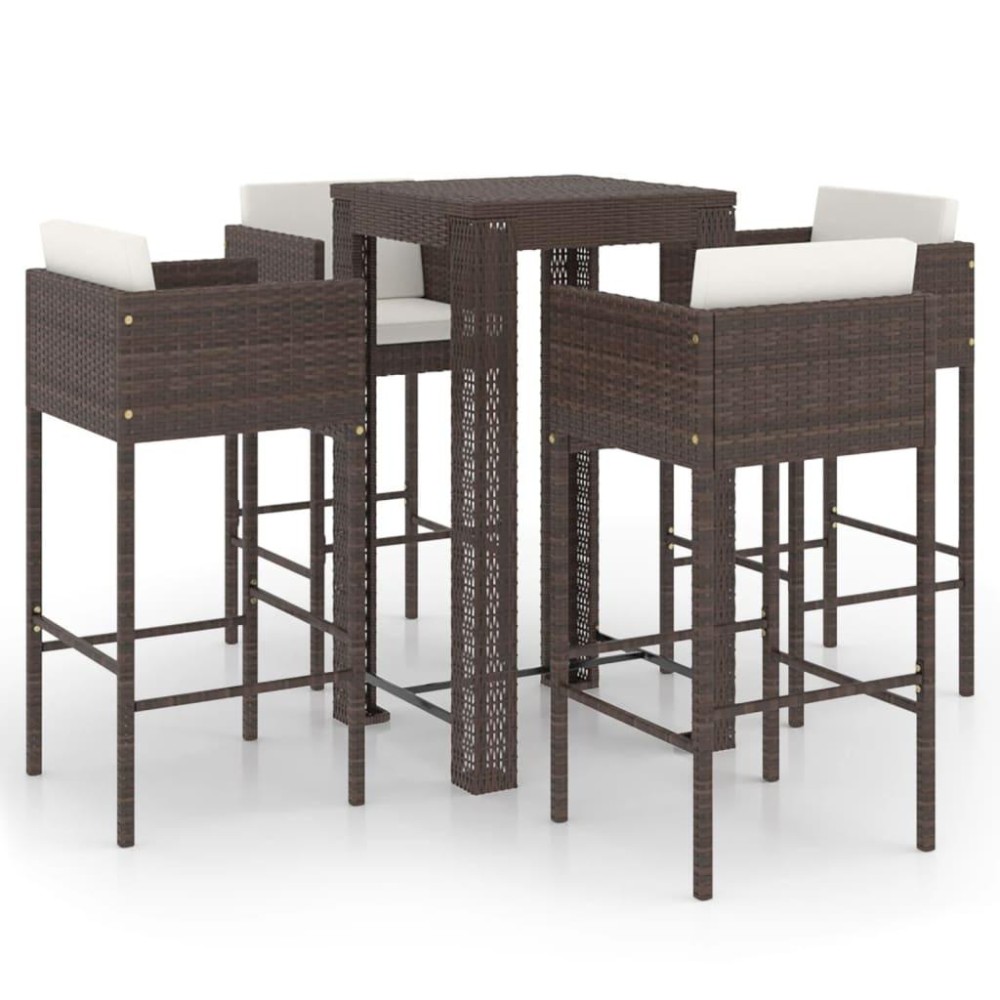 vidaXL 5 Piece Patio Bar Set with Cushions Poly Rattan Brown