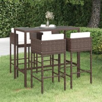 vidaXL 5 Piece Patio Bar Set with Cushions Poly Rattan Brown