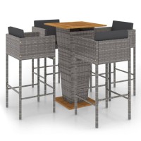 vidaXL 5 Piece Patio Bar Set with Cushions Poly Rattan Gray