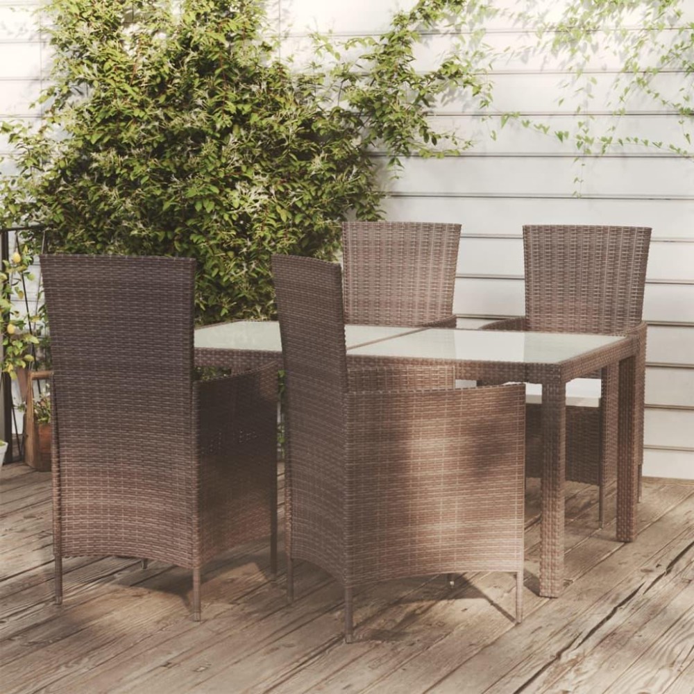 vidaXL 5 Piece Patio Dining Set with Cushions Poly Rattan Brown