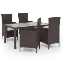 vidaXL 5 Piece Patio Dining Set with Cushions Poly Rattan Brown