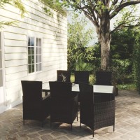 vidaXL 7 Piece Patio Dining Set with Cushions Poly Rattan Black