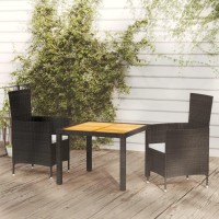 vidaXL 3 Piece Patio Dining Set with Cushions Poly Rattan Black