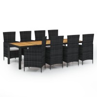 vidaXL 9 Piece Patio Dining Set with Cushions Poly Rattan Black