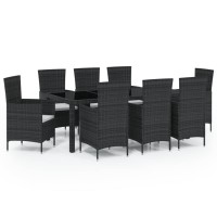 Vidaxl 9 Piece Patio Dining Set With Cushions Poly Rattan