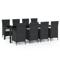 vidaXL 9 Piece Patio Dining Set with Cushions Poly Rattan