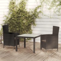 vidaXL 3 Piece Patio Dining Set with Cushions Poly Rattan Black