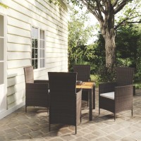 vidaXL 5 Piece Patio Dining Set with Cushions Poly Rattan Black