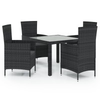 vidaXL 5 Piece Patio Dining Set with Cushions Poly Rattan Black