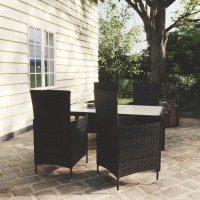 vidaXL 5 Piece Patio Dining Set with Cushions Poly Rattan Black