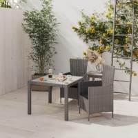 vidaXL 3 Piece Patio Dining Set with Cushions Poly Rattan Gray