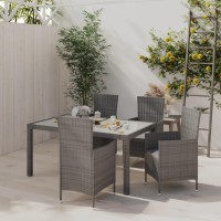 vidaXL 5 Piece Patio Dining Set with Cushions Poly Rattan Gray