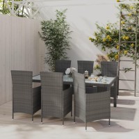 vidaXL 7 Piece Patio Dining Set with Cushions Poly Rattan Gray