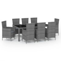 Vidaxl 9 Piece Patio Dining Set With Cushions Poly Rattan Gray