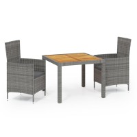 vidaXL 3 Piece Patio Dining Set with Cushions Poly Rattan Gray