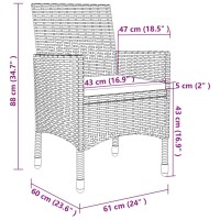 vidaXL 3 Piece Patio Dining Set with Cushions Poly Rattan Gray