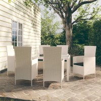 vidaXL 7 Piece Patio Dining Set with Cushions Poly Rattan White
