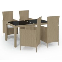 vidaXL 5 Piece Outdoor Dining Set with Cushions Poly Rattan Beige