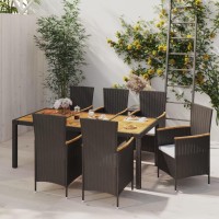 vidaXL 7 Piece Patio Dining Set with Cushions Poly Rattan Black