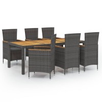 vidaXL 7 Piece Patio Dining Set with Cushions Poly Rattan Gray