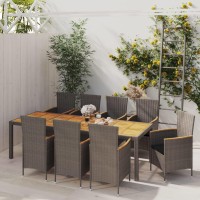 Vidaxl 9 Piece Patio Dining Set With Cushions Poly Rattan Gray