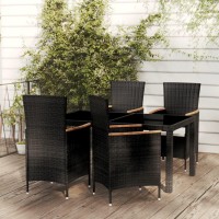 vidaXL 5 Piece Patio Dining Set with Cushions Poly Rattan Black