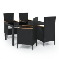 vidaXL 5 Piece Patio Dining Set with Cushions Poly Rattan Black