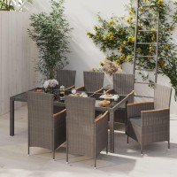 vidaXL 7 Piece Patio Dining Set with Cushions Poly Rattan Black & Gray