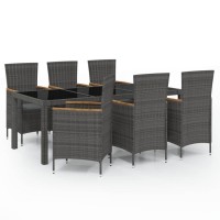 vidaXL 7 Piece Patio Dining Set with Cushions Poly Rattan Black & Gray