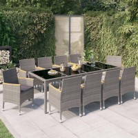 vidaXL 11 Piece Patio Dining Set with Cushions Poly Rattan Black and Gray