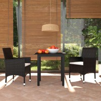 vidaXL 3 Piece Patio Dining Set with Cushions Poly Rattan Black