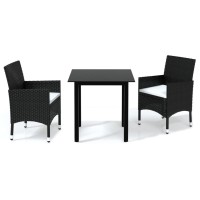 vidaXL 3 Piece Patio Dining Set with Cushions Poly Rattan Black