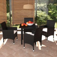 vidaXL 5 Piece Patio Dining Set with Cushions Poly Rattan Black