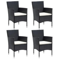 Vidaxl 5 Piece Patio Dining Set With Cushions Poly Rattan Black