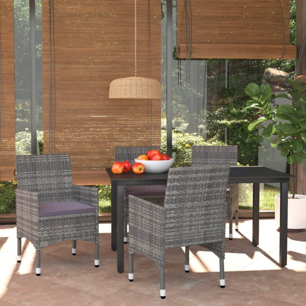 vidaXL 5 Piece Patio Dining Set with Cushions Poly Rattan Gray