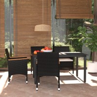 vidaXL 5 Piece Patio Dining Set with Cushions Poly Rattan Black