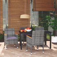 vidaXL 5 Piece Patio Dining Set with Cushions Poly Rattan Gray