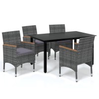 vidaXL 5 Piece Patio Dining Set with Cushions Poly Rattan Gray