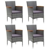 vidaXL 5 Piece Patio Dining Set with Cushions Poly Rattan Gray