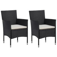 vidaXL 3 Piece Patio Dining Set with Cushions Poly Rattan Black