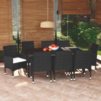 vidaXL 9 Piece Patio Dining Set with Cushions Poly Rattan Black