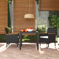 vidaXL 3 Piece Patio Dining Set with Cushions Poly Rattan Black