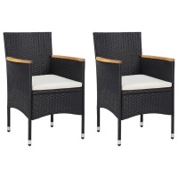 vidaXL 3 Piece Patio Dining Set with Cushions Poly Rattan Black