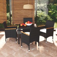 vidaXL 5 Piece Patio Dining Set with Cushions Poly Rattan Black