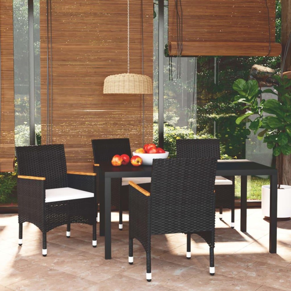 vidaXL 5 Piece Patio Dining Set with Cushions Poly Rattan Black