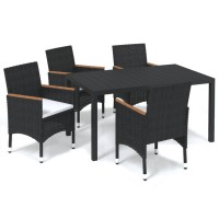 vidaXL 5 Piece Patio Dining Set with Cushions Poly Rattan Black