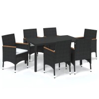 vidaXL 7 Piece Patio Dining Set with Cushions Poly Rattan Black